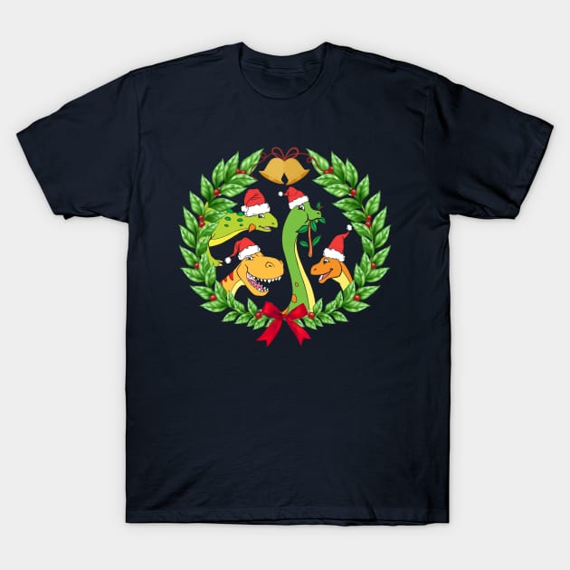 Cute Dinosaur Christmas Santa Hats T-Shirt by samshirts